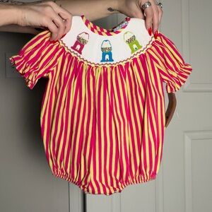 NWT Three Sisters Striped Pink and Yellow Baby Romper 3M